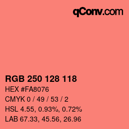 颜色代码: RGB 250 128 118 | qconv.com