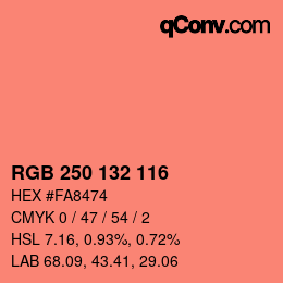 Color code: RGB 250 132 116 | qconv.com