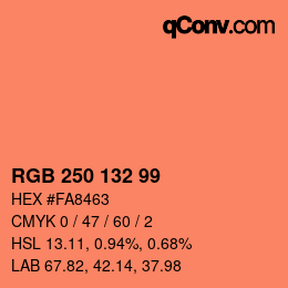 カラーコード: RGB 250 132 99 | qconv.com