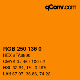 Color code: RGB 250 136 0 | qconv.com