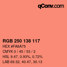 Color code: RGB 250 138 117 | qconv.com