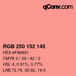 カラーコード: RGB 250 152 145 | qconv.com
