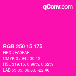 カラーコード: RGB 250 15 175 | qconv.com