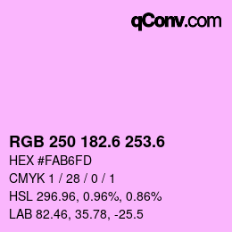 カラーコード: RGB 250 182.6 253.6 | qconv.com