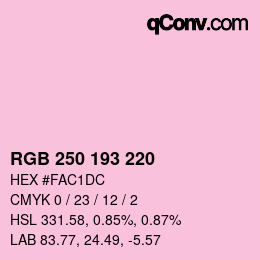 Color code: RGB 250 193 220 | qconv.com