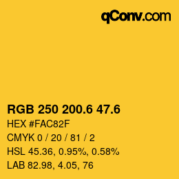 カラーコード: RGB 250 200.6 47.6 | qconv.com