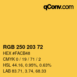 Color code: RGB 250 203 72 | qconv.com