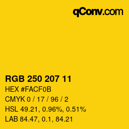 Código de color: RGB 250 207 11 | qconv.com