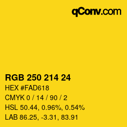 カラーコード: RGB 250 214 24 | qconv.com