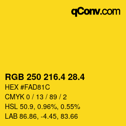 カラーコード: RGB 250 216.4 28.4 | qconv.com