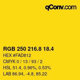 カラーコード: RGB 250 216.8 18.4 | qconv.com