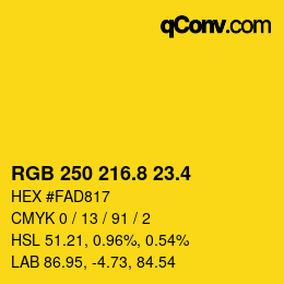 カラーコード: RGB 250 216.8 23.4 | qconv.com