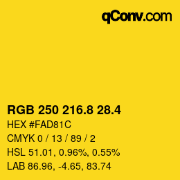 カラーコード: RGB 250 216.8 28.4 | qconv.com