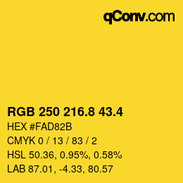 カラーコード: RGB 250 216.8 43.4 | qconv.com
