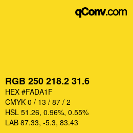 カラーコード: RGB 250 218.2 31.6 | qconv.com