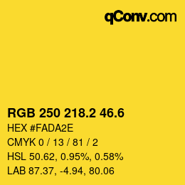 カラーコード: RGB 250 218.2 46.6 | qconv.com