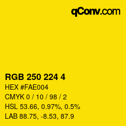 カラーコード: RGB 250 224 4 | qconv.com