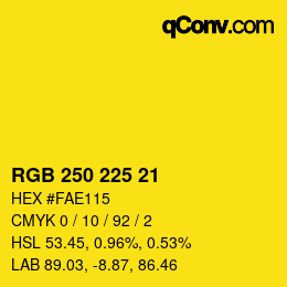 Color code: RGB 250 225 21 | qconv.com