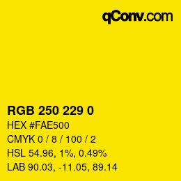 Color code: RGB 250 229 0 | qconv.com