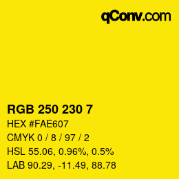 Color code: RGB 250 230 7 | qconv.com