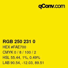 Color code: RGB 250 231 0 | qconv.com