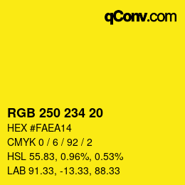 Color code: RGB 250 234 20 | qconv.com