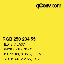 Código de color: RGB 250 234 55 | qconv.com