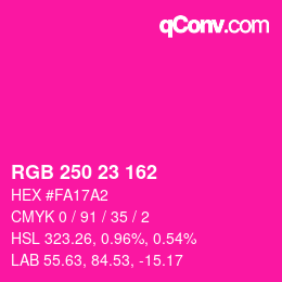 カラーコード: RGB 250 23 162 | qconv.com