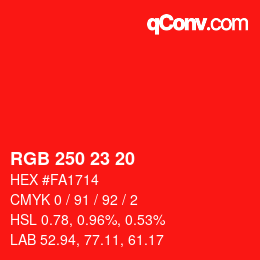 Color code: RGB 250 23 20 | qconv.com
