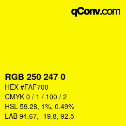 Color code: RGB 250 247 0 | qconv.com