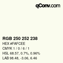 Código de color: RGB 250 252 238 | qconv.com