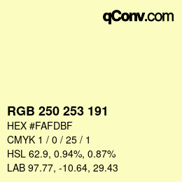 Color code: RGB 250 253 191 | qconv.com
