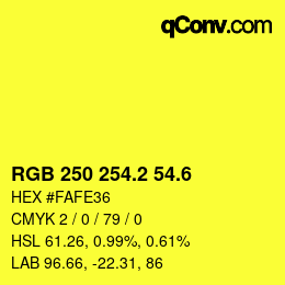 カラーコード: RGB 250 254.2 54.6 | qconv.com