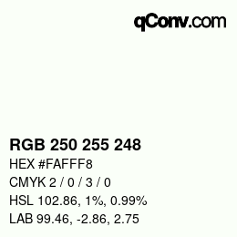 Color code: RGB 250 255 248 | qconv.com