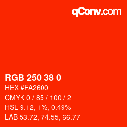 Color code: RGB 250 38 0 | qconv.com