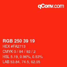 颜色代码: RGB 250 39 19 | qconv.com