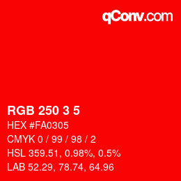 Color code: RGB 250 3 5 | qconv.com