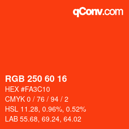 颜色代码: RGB 250 60 16 | qconv.com