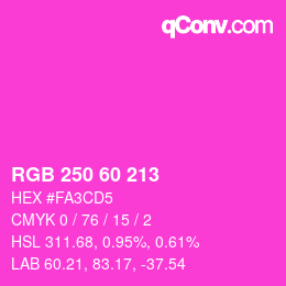 カラーコード: RGB 250 60 213 | qconv.com