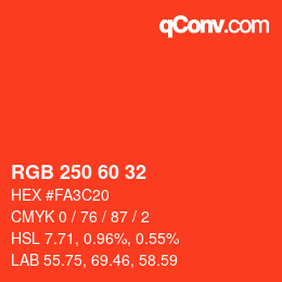 颜色代码: RGB 250 60 32 | qconv.com