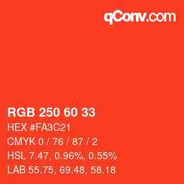Color code: RGB 250 60 33 | qconv.com