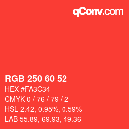 颜色代码: RGB 250 60 52 | qconv.com
