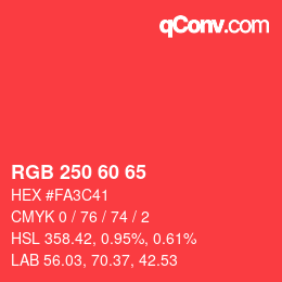 カラーコード: RGB 250 60 65 | qconv.com