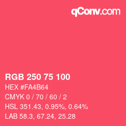 颜色代码: RGB 250 75 100 | qconv.com