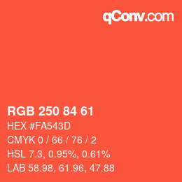Color code: RGB 250 84 61 | qconv.com