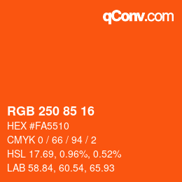 颜色代码: RGB 250 85 16 | qconv.com