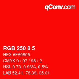 カラーコード: RGB 250 8 5 | qconv.com