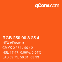 カラーコード: RGB 250 90.8 25.4 | qconv.com