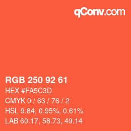 Color code: RGB 250 92 61 | qconv.com