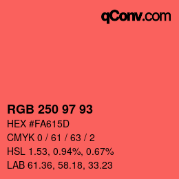 Color code: RGB 250 97 93 | qconv.com